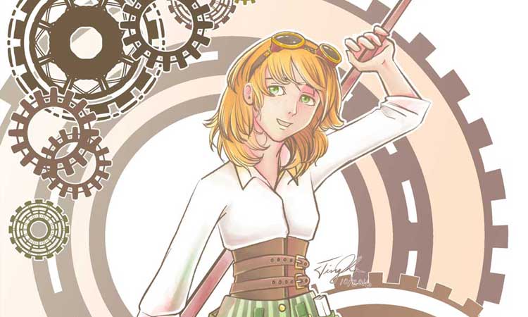 Steampunk Girl - an illustration of a girl wearing my starter steampunk outfit better than me