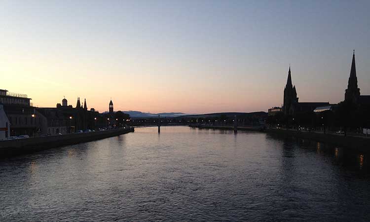 Inverness at sunset over the river